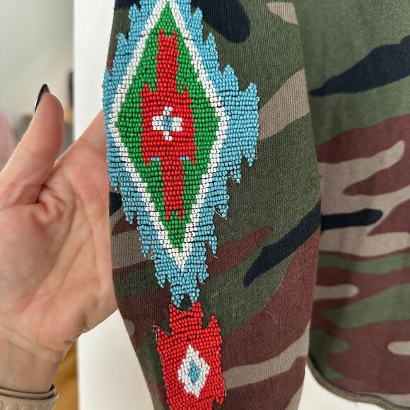 Denim & Supply Ralph Lauren Women's Camo Thunderbird Beaded Pullover, Small, EUC - Picture 4 of 5